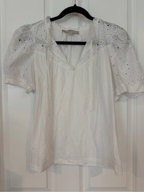 LOFT White Eyelet Sleeve Peasant Top